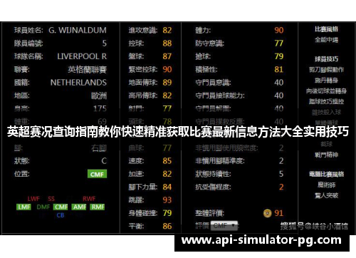 英超赛况查询指南教你快速精准获取比赛最新信息方法大全实用技巧
